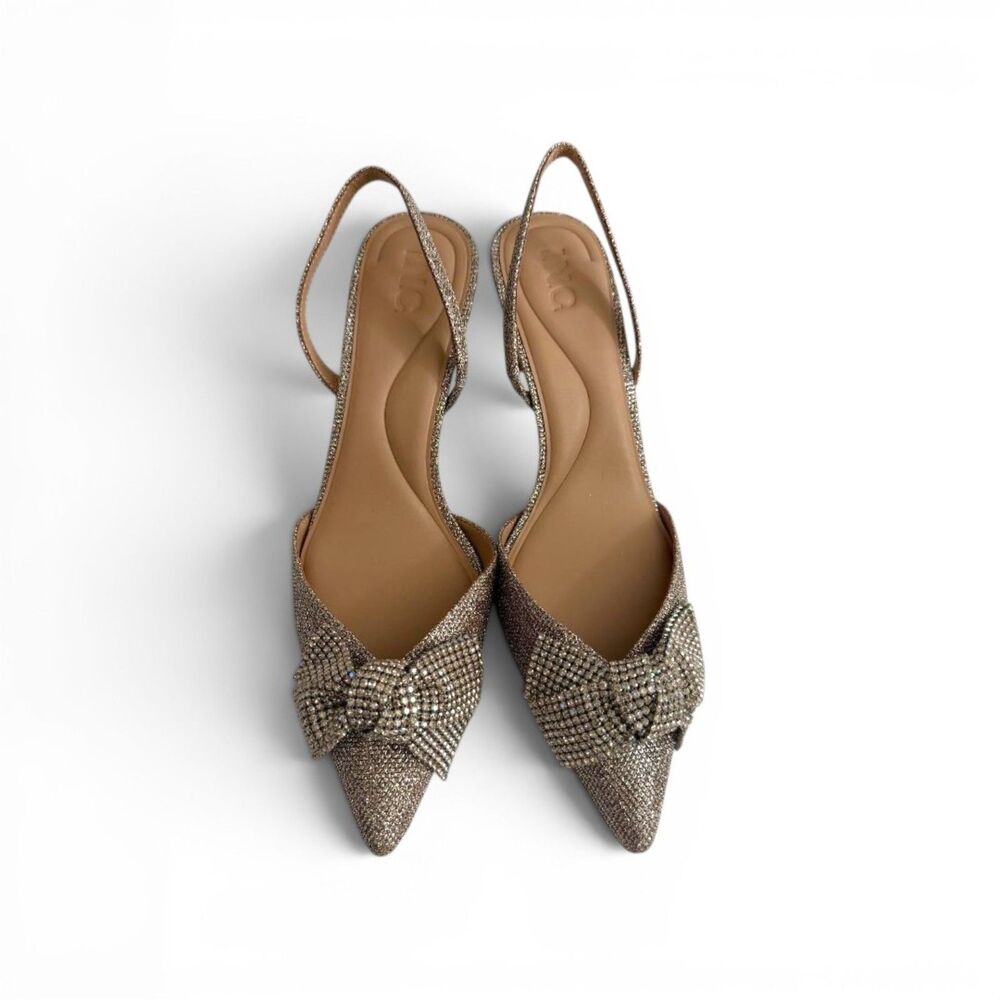 I.N.C. International Concepts Gevira Pointed-Toe Gold Bling Slingback Pumps, 11M